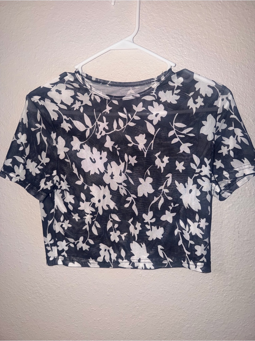 Women's Black Floral Sheer Crop Top